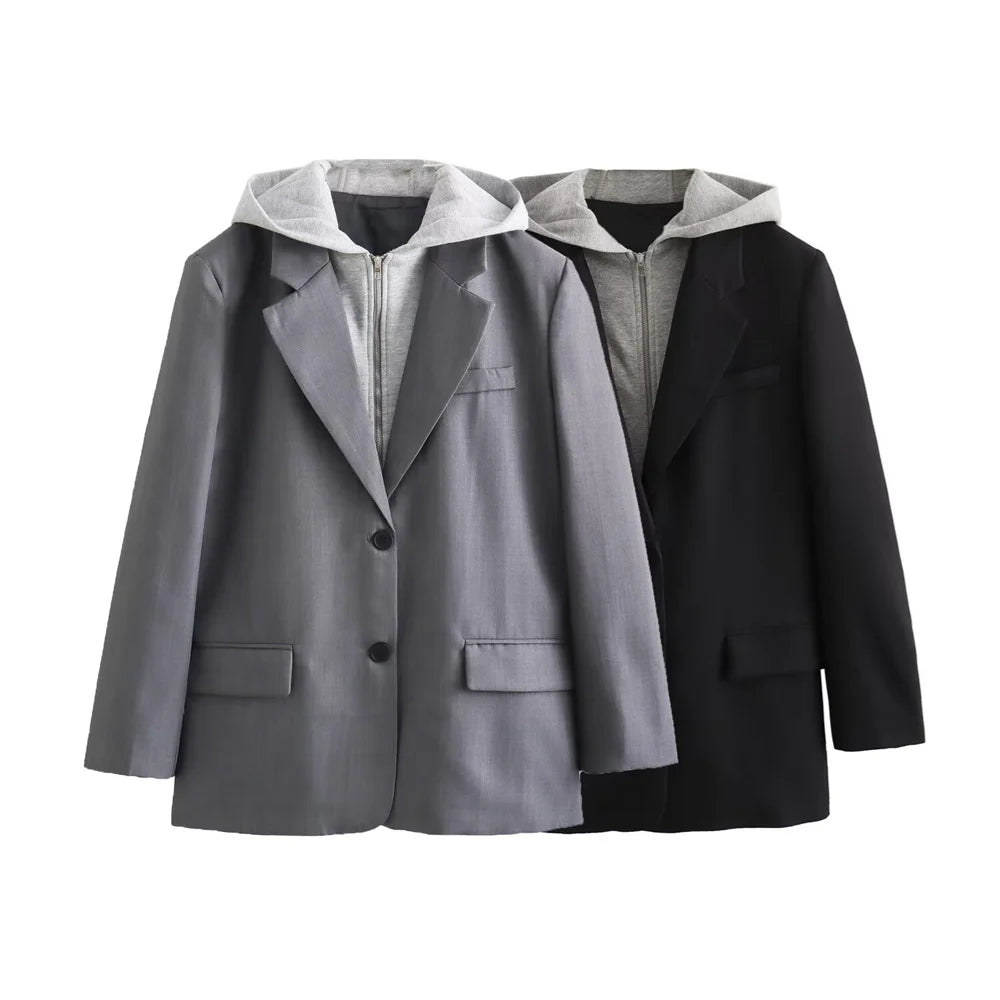 Taop&Za  Spring New Product Women's Casual Versatile Single breasted Decoration Hooded Panel Suit Coat