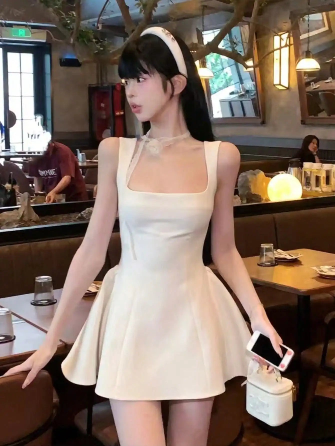 Women Elegant Solid A-line Mini Dresses New Korean Fashion Summer Plain Corset  Princess Tutu Dress Wedding Party Evening Robe