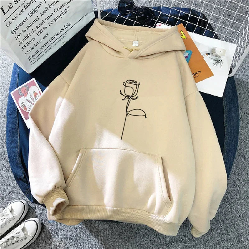 2025 plus size Autumn Winter Hoodies Women's Hoodie Pullover Sweatshirt Flower Print Fashion Casual Autumn Winter Hoodie