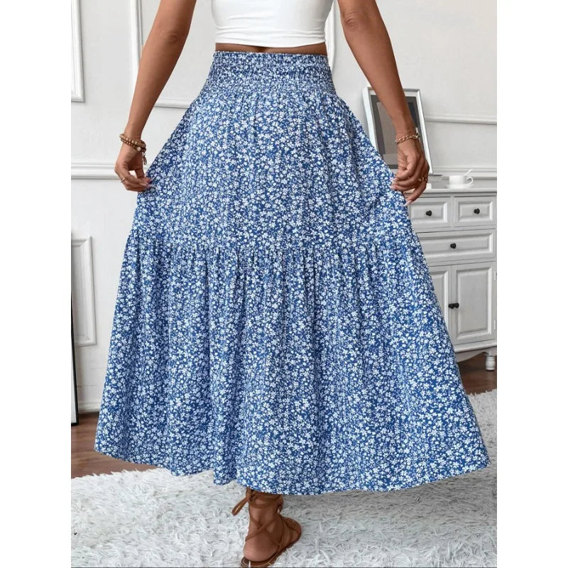 Plus Size Women's 1XL-5XL Fashionable Casual Loose Elastic Waist Long Skirt Ladies Casual Floral Printed Comfortable Half Skirt