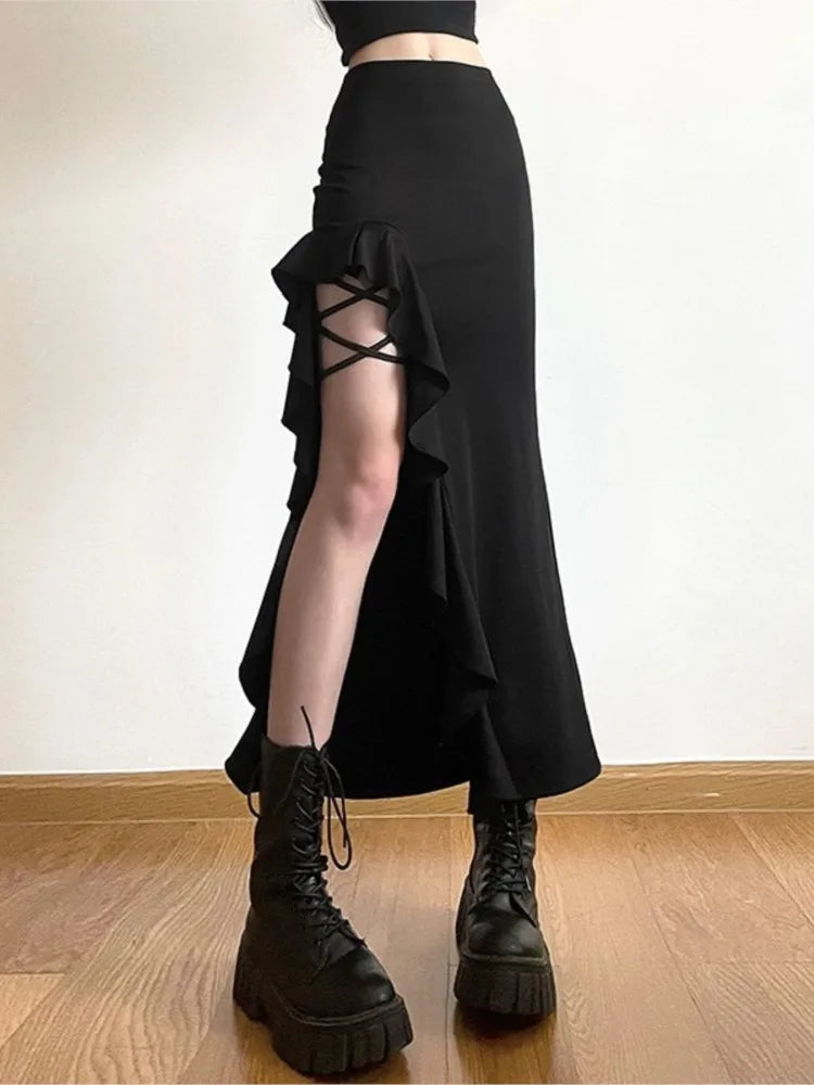 Dresses 2025 Woman Irregular Fungus Slit Sideways Skirt Solid Color Simple Style Temperament Elegant All-match Trendy Commuting