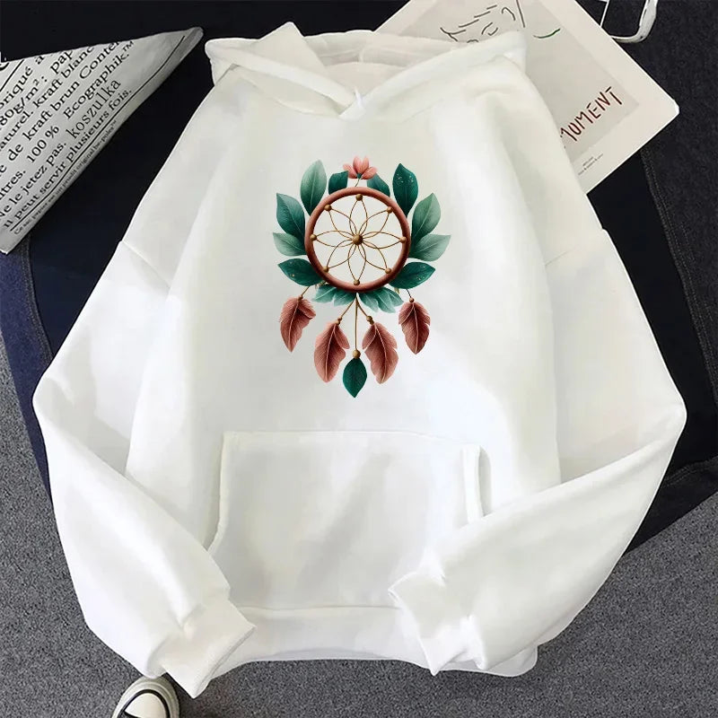 Plus Size Womens Hoodies Retro Print Long Sleeves Sweatshirts Casual Sports Pullover Tops Autumn Winter Street Women Clothing