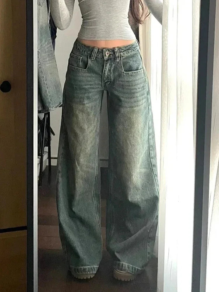 Y2K Vintage Jeans Women Loose Harajuku Casual Denim Pants High Waist Wide Leg Jeans American Streetwear Female Pockets Trousers