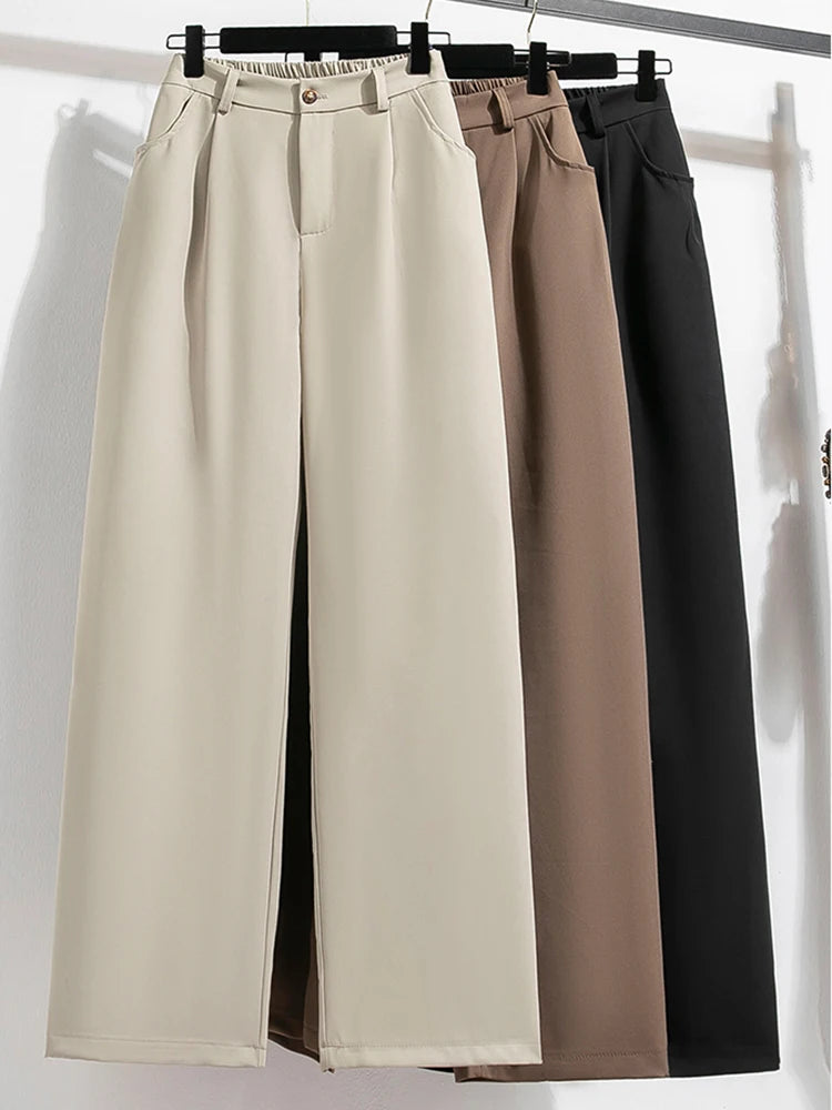 Plus Size Pants Women 2024 Autumn New Arrivals High Waist Wide Leg Loose Ladies Suit Pants Korean Style Large Size Trousers